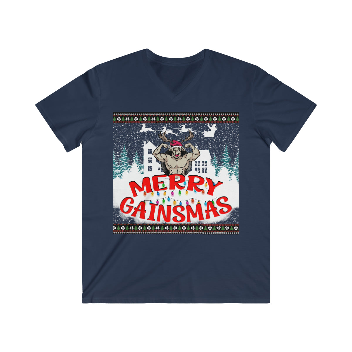 Gainsmas Reindeer Men's Fitted V-Neck Short Sleeve Tee