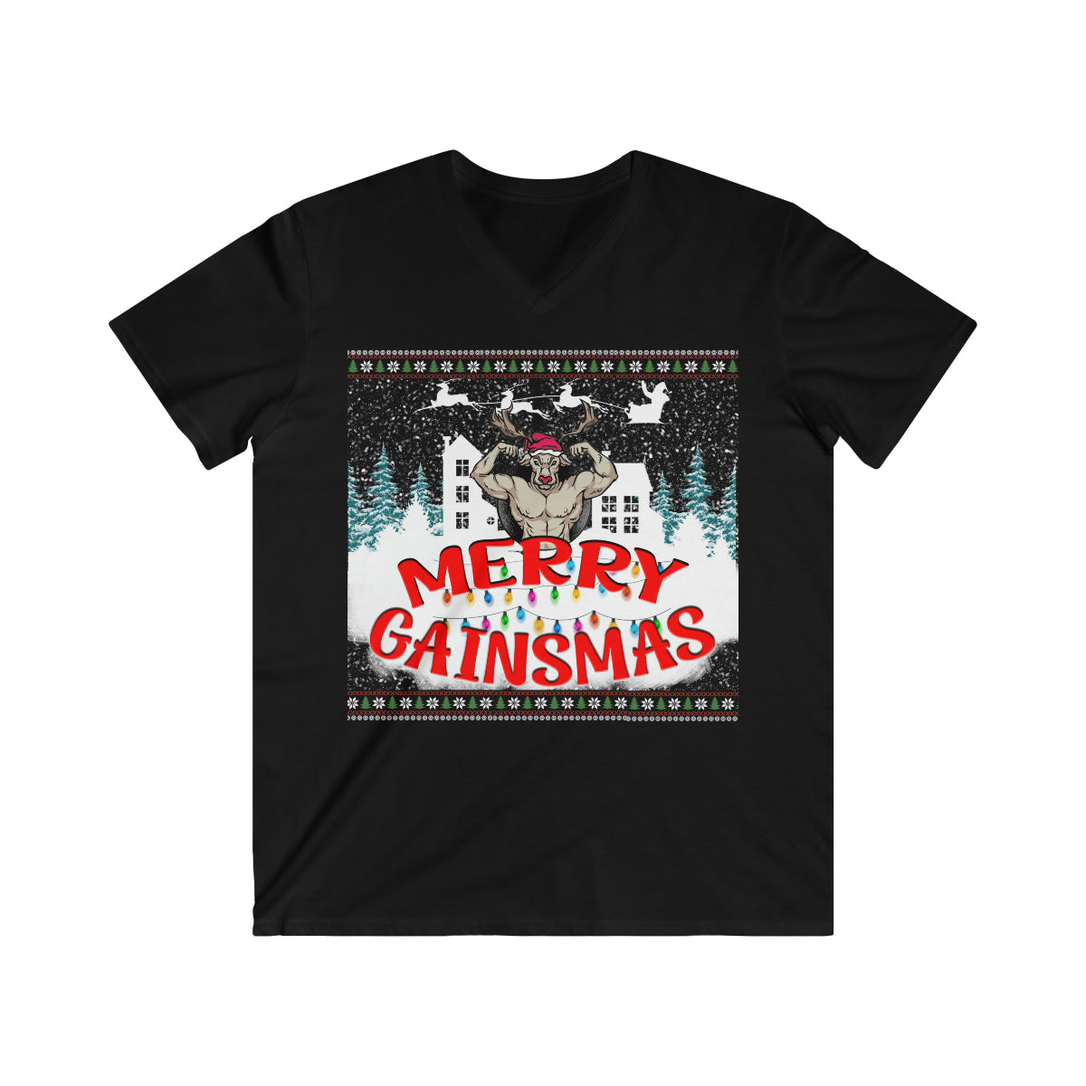 Gainsmas Reindeer Men's Fitted V-Neck Short Sleeve Tee