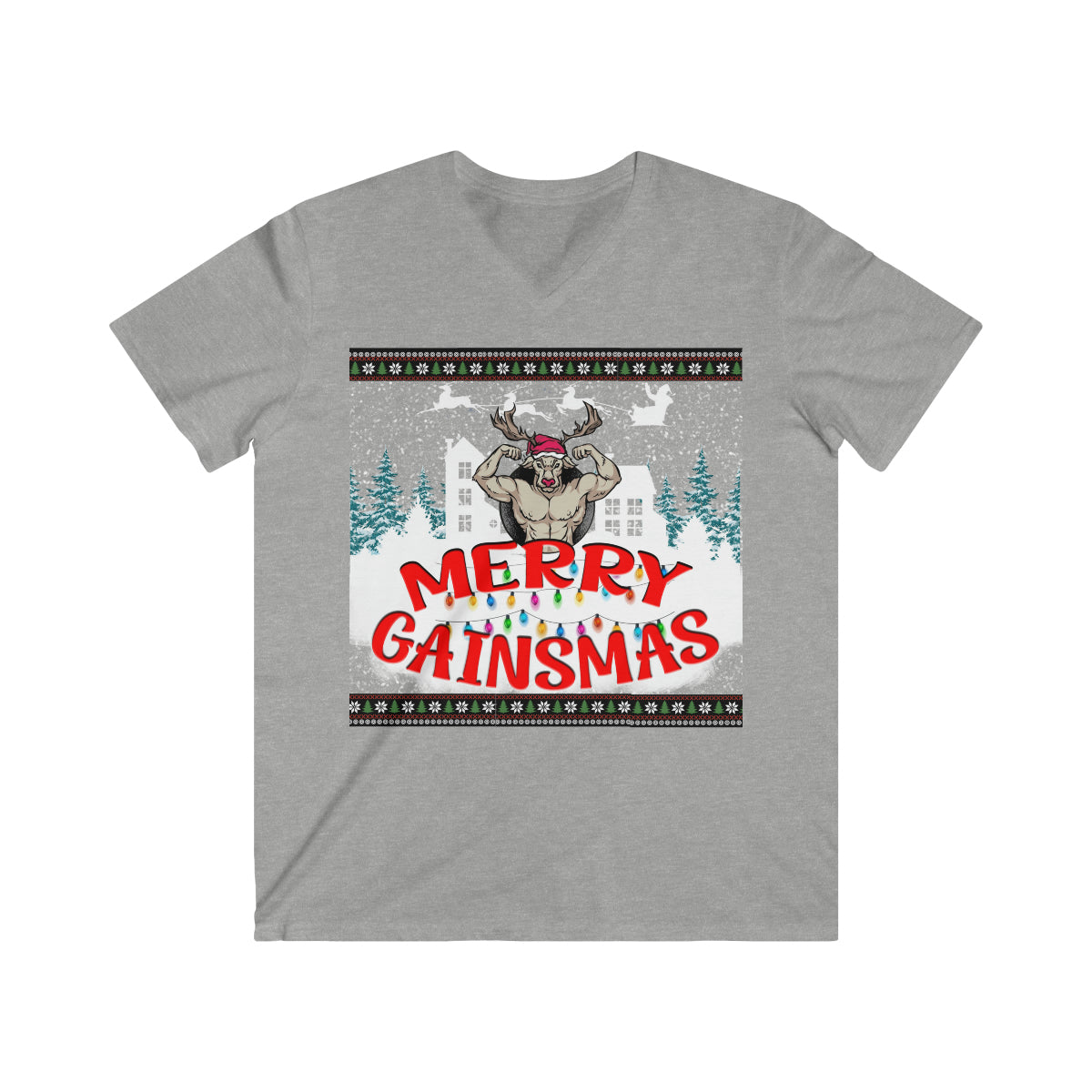 Gainsmas Reindeer Men's Fitted V-Neck Short Sleeve Tee