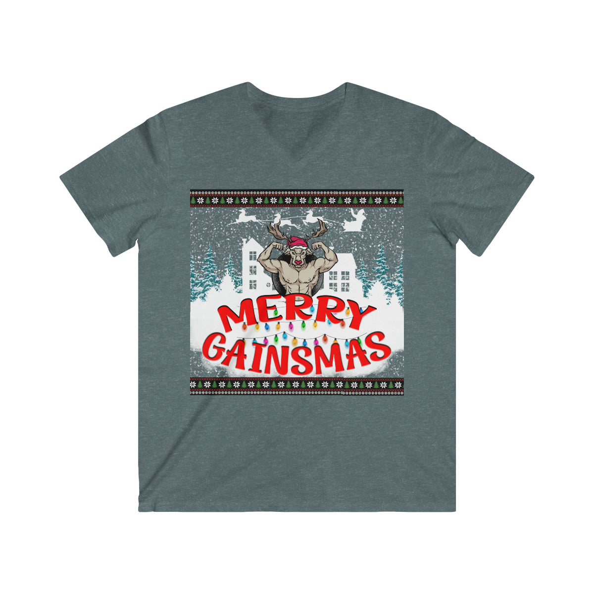 Gainsmas Reindeer Men's Fitted V-Neck Short Sleeve Tee